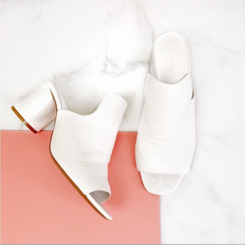 Vince Tanay White Leather Mules